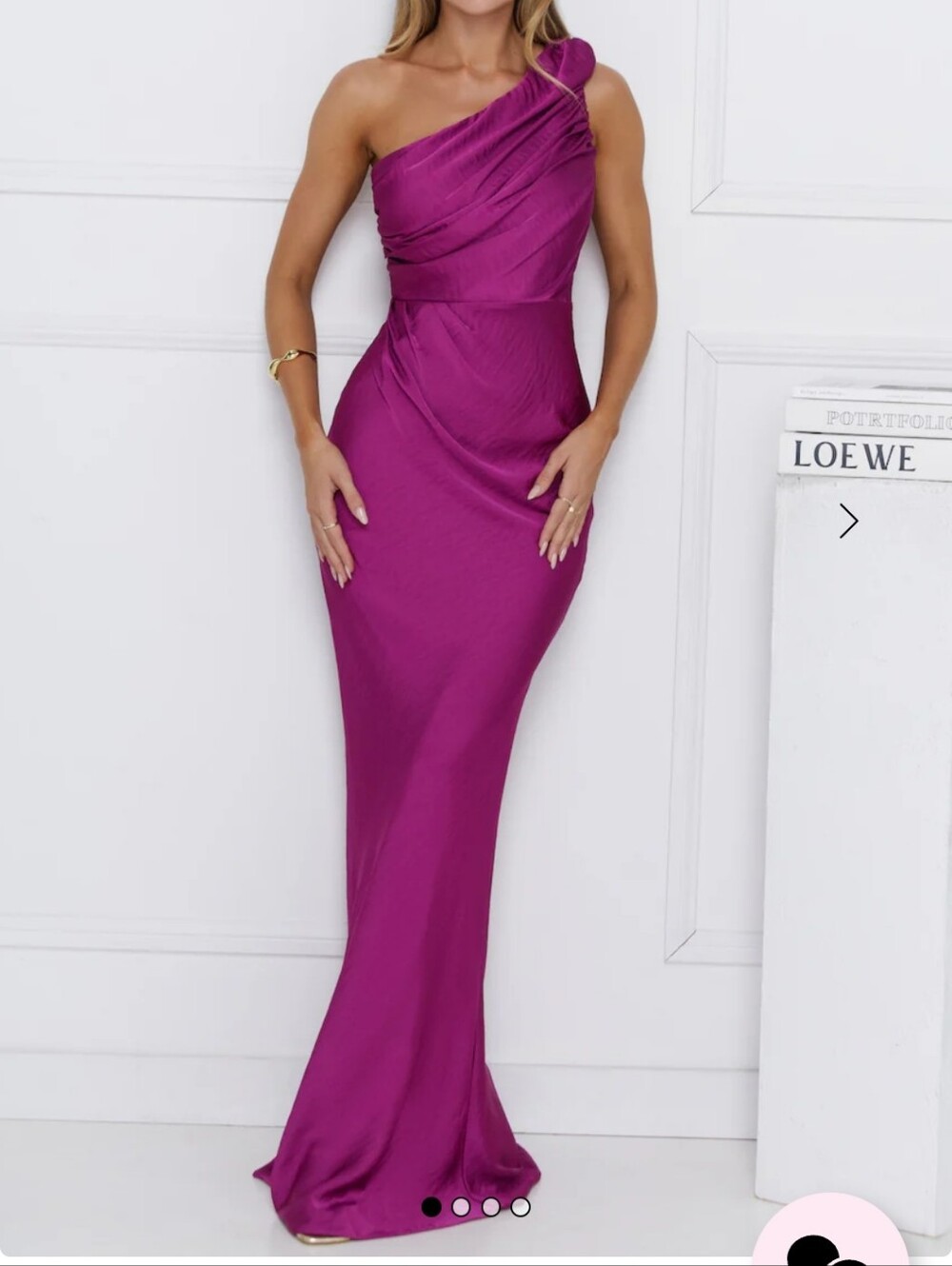 Hello Molly One-Shoulder Chase Your Power Satin Gown Size Large Or US8 Berry Nwt
